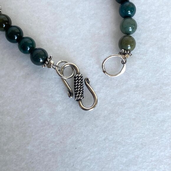 Sterling Silver 925 Round Green Moss Agate Beaded Bracelet Sz 6.75" - Picture 8 of 16